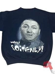 Vintage 90s Three Stooges CURLY Crewneck Unisex Medium Blue Graphic Print Comedy - Picture 1 of 15