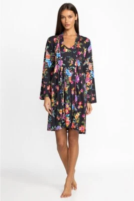 Johnny Was Sognatore Neros Sleep Robe Home Lounge Wear Floral Cotton Black New - Image 1 of 4