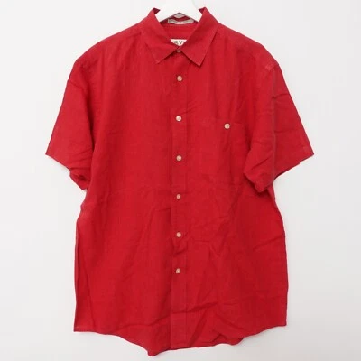 Camisa Orvis Para Hombres Mediana Roja Cuello Abotonado Manga Corta Mezcla de Cáñamo Peces Rojos Foto 1 de 4