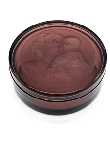 Val St. Lambert Belcique Cranberry Red Glass Intaglio Covered Powder Box c. 1935 - Picture 1 of 9