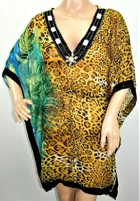 Blusa top caftán túnica con cuentas Just Love para mujer talla S M L de gasa transparente Foto 1 de 4