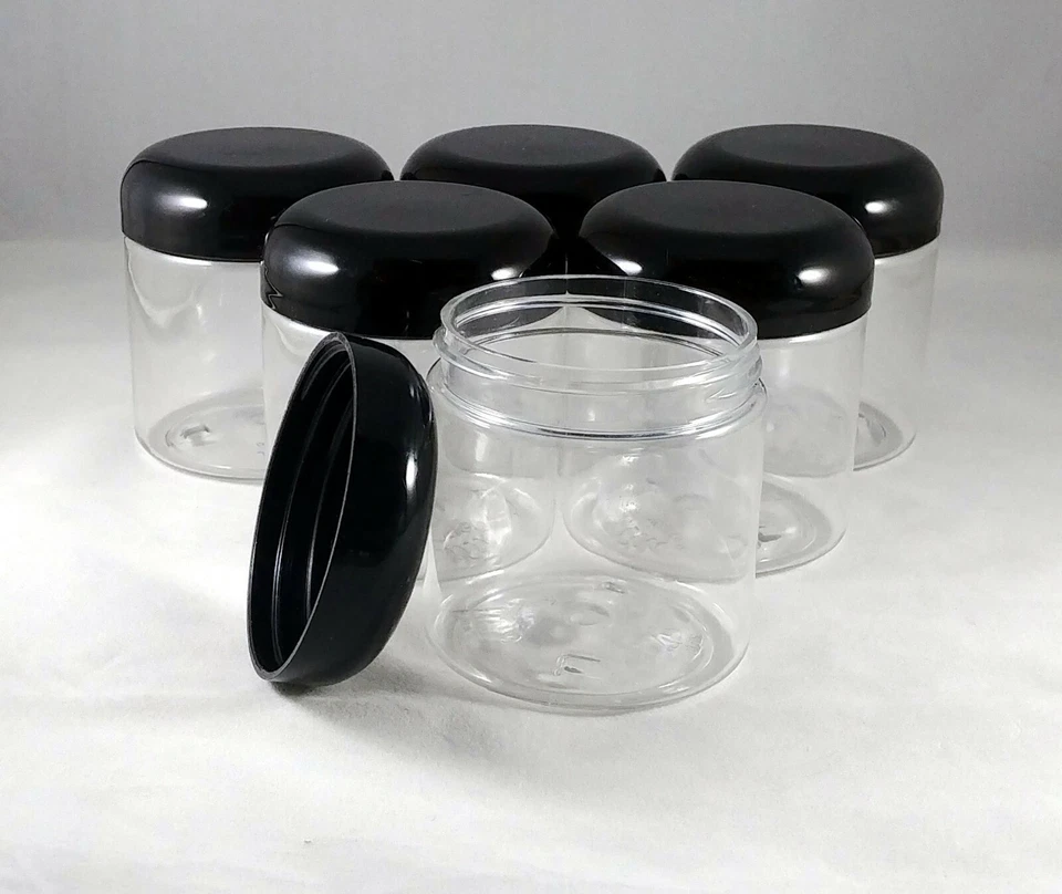 6 Clear PET 4 oz Jars Lotion, Cream, Serum, Gel, Putty, Clay, Hair, Skincare - Image 1 of 1