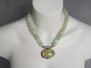 Solid Necklace, Chain with 925 Silver Pendants & Green Stones 147.0g/48cm - Picture 1 of 19