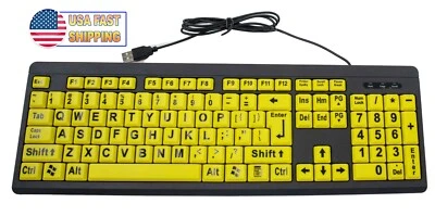 Big Bright Easy See Keyboard Yellow Large Print Letter Keys - Visual Impaired  - Image 1 of 4