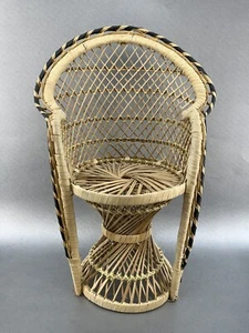 Vintage Wicker Peacock Fan Back Rattan Chair 15” Doll Plant Stand Boho Decor - Picture 1 of 8