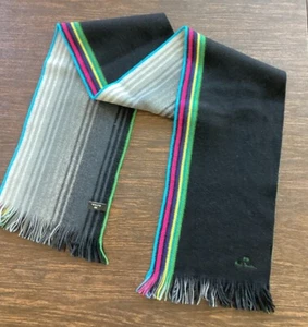 New PS Paul Smith Scarf Black Reversal Artist Stripe Pure New Wool Germany NWT - Picture 1 of 12