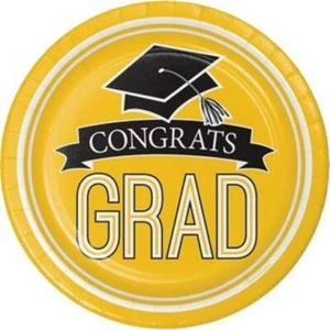 Graduation School Spirit School Bus Yellow 9 Inch Paper Plates 18 Per Pack Grad - Picture 1 of 1