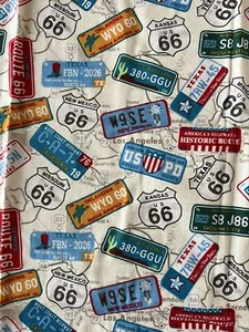 Road Map Route 66 License Plate Cotton Flannel Fabric 36.5” X 41” - Picture 1 of 7