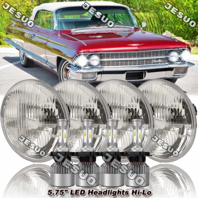 4PCS 5-3/4" 5.75" LED Headlights Hi-Lo Beam DRL For Cadillac DeVille 1962-1974 - Image 1 of 4