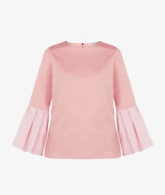 TED BAKER Dusty Pink Jesieh Stripe Frilled Bell Sleeve Top Size 2 UK 10  - Image 1 of 4
