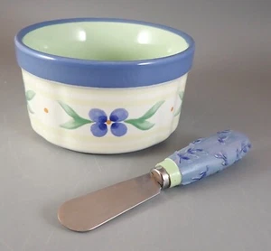 Pfaltzgraff Summer Breeze Dip Bowl & Spreader Set Forget-Me-Not 4 5/8" - Picture 1 of 6