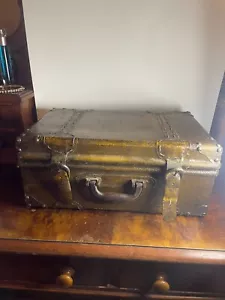 Vintage Leather Steamer Trunk Suitcase – 15” x 9.5” x 7” – Leather & Metal - Picture 1 of 11