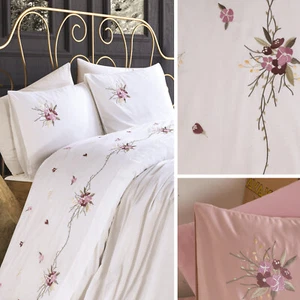 BAHAR 6 Teilig Satin Tagesdecke Bettüberwurf Bettdecke Bettwäsche Creme - Bild 1 von 8