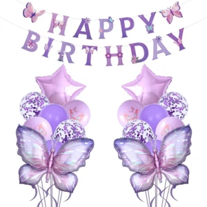 Butterfly Party Decorations 18Pcs Purple Butterfly Balloons Butterfly Happy - Picture 1 of 12