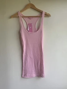 Long Racer Back Ribbed Sleeveless Vest Top Size 12 Pink New - Picture 1 of 5