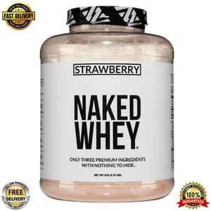 NAKED Strawberry Whey Protein - All Natural Grass-Fed, Coconut Sugar - 5lb - Picture 1 of 7