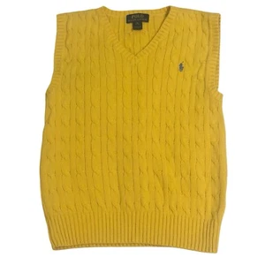 Polo Ralph Lauren Cable Knit V-Neck Sweater Vest in Yellow Women’s XS (Youth M) - Picture 1 of 4