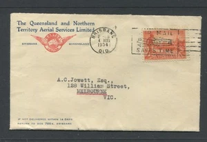 AUSTRALIA 1934 COVER FROM Q.A.N.T.A.S ILLUSTED COVER FROM BRISBANE TO MELB. - Picture 1 of 2