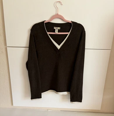 Suéter Caribbean Joe Marrón Manga Larga Acento Beige con Botón X Grande Mujer Foto 1 de 4