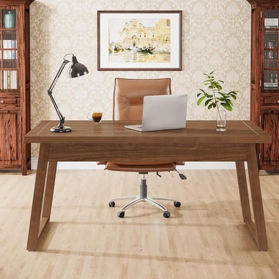 Home Office Executive Desk: 55 Inches Wooden Computer Desk with Drawer - Image 1 of 4