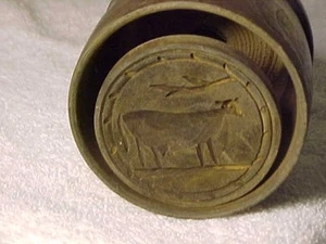 Antiguo molde de mantequilla primitivo tallado a mano de madera TEMPRANO impresión sello de vaca ARTE POPULAR - Imagen 1 de 4