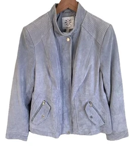 Isaac Mizrahi Genuine Leather Jacket Moto Gray Suede Coat Women’s sz 14 EUC - Picture 1 of 15