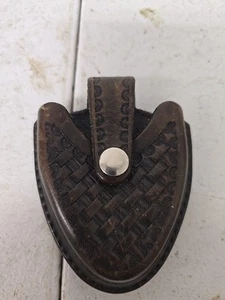 Vintage Basket Weave Leather Handcuff Case - Picture 1 of 2