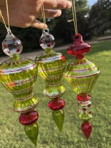 Vintage übergroßer italienischer Art Deco grün rot Spirale Glas Weihnachtsschmuck 10 Zoll - Bild 1 von 7
