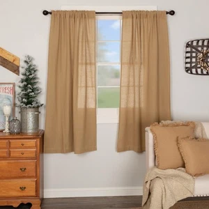 Burlap Solid Color Cotton Farmhouse Curtains Rod Pocket Tie Back(s) Panel Pai... - Picture 1 of 7