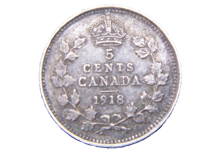 1918 CANADA 5 CENT SCARCE SILVER COIN - Image 1 of 2