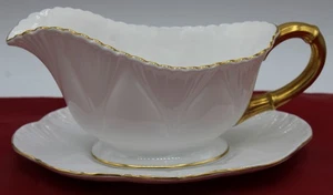Shelley Regency "Sauciere & Unterteller" weiß, Goldrand, Bone China ~ England - Bild 1 von 16