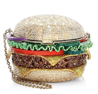 Judith Leiber Queso Jamón Hamburguesa Cristal Dorado Minaudiere Bolso de Noche Rojo Verde gyu Foto 1 de 4