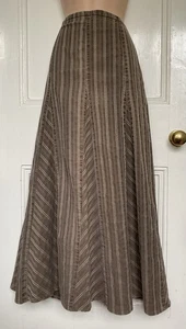 Per Una M&S Brown Light Denim Twill Striped Panel Steampunk Skirt 12 - 14 (W33.5 - Picture 1 of 7