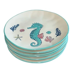 Spectrum Designz Finn and Fish 6 PLATOS DE ENSALADA 8" Caballito de Mar Nuevo Ocean Sea Life - Imagen 1 de 10