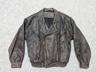 vintage 1990s bomber jacket MAD MAX brown leather L broke-in PATINA motorcycle - Image 1 of 4
