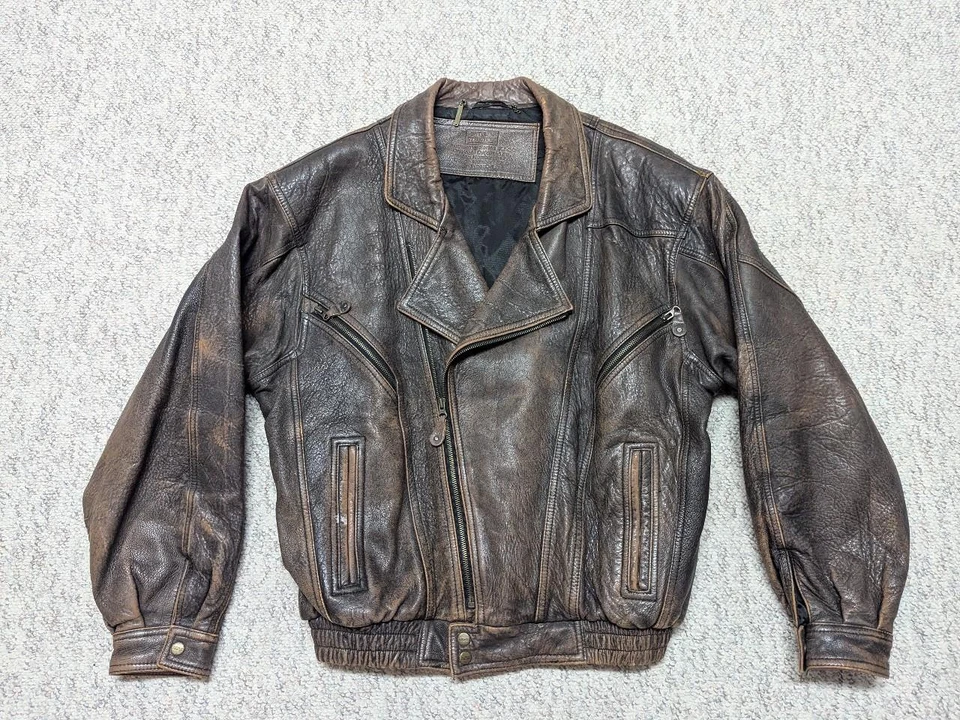 vintage 1990s bomber jacket MAD MAX brown leather L broke-in PATINA motorcycle - Image 1 of 4