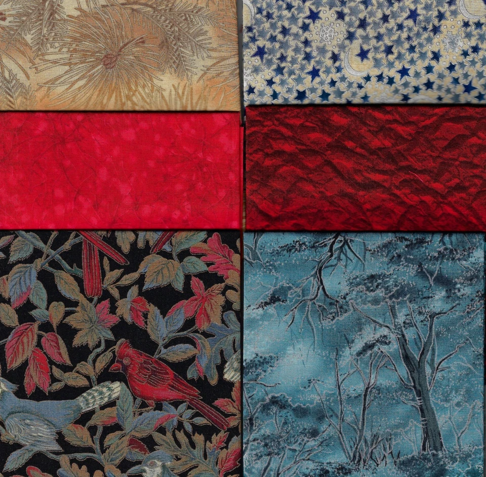 Fat Quarter Set of 6 Rare OOP Hoffman, Cardinals, trees, stars, red, blue - Image 1 of 1