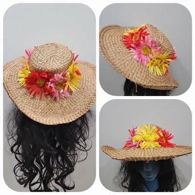 Vintage Eric Javits Neiman Marcus Straw Hat Sun Wide Brim & Flower NWT  - Image 1 of 4