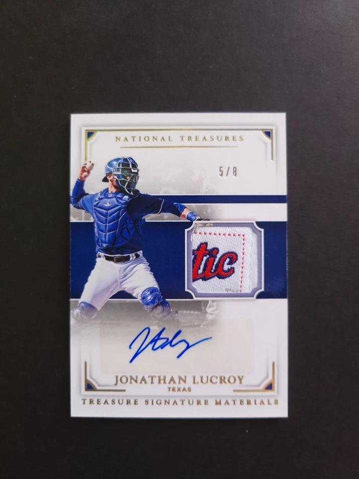 2017 Panini National Treasures #TSM-JL Jonathan Lucroy Laundry Tag Auto /8 - Image 1 of 4