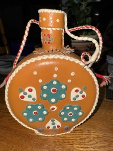 Vintage 1970’s folk art leather covered bottle canteen - Picture 1 of 6