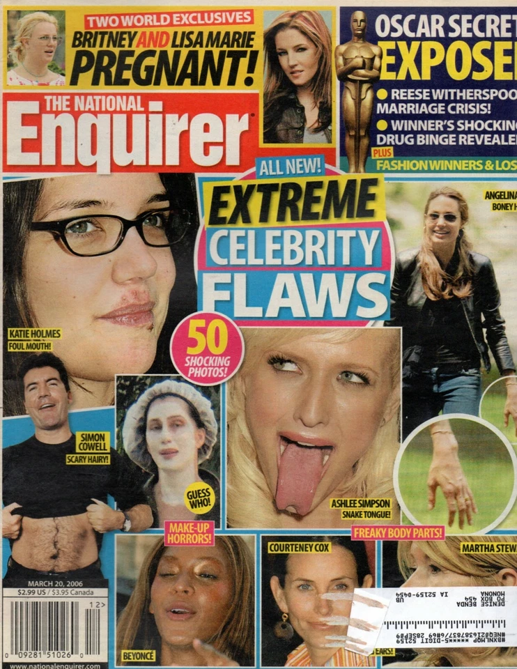 National Enquirer Magazine March 20 2006 Extreme Celebrity Flaws Britney Spears Foto 1 de 1