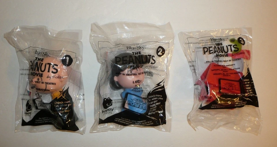Juego SELLADO de 3 figuras de juguete de película de cacahuetes McDonalds Snoopy Lucy Charlie Brown Foto 1 de 4