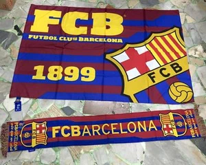 1 Bandera Oficial BARCELLONA + Bufanda Barcelona Flag Bufanda Messi Barça - Picture 1 of 1