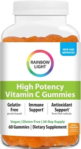 60 Vegan Vitamin C Gummies Glutin Free 250 Mg Orange Flavored Rainbow Light - Picture 1 of 3