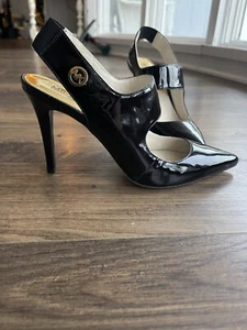 Michael Kors Sivan Sling Back Black Patent Leather Heels 7.5 New - Picture 1 of 5
