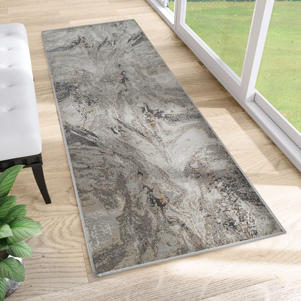 Alfombra corredor gris abstracto por metros salón pasillo piso corto ÖKOTEX - Imagen 1 de 1