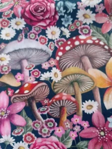 CURIOUS LAND - floral mushrooms - Liberty Tana Lawn Approx 33 x 30 cm - Picture 1 of 4