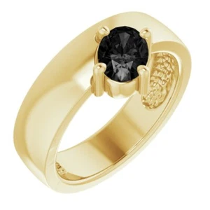 Genuine 14K Yellow Gold Natural Gray Spinel Asymmetric Solitaire Ring - Picture 1 of 3