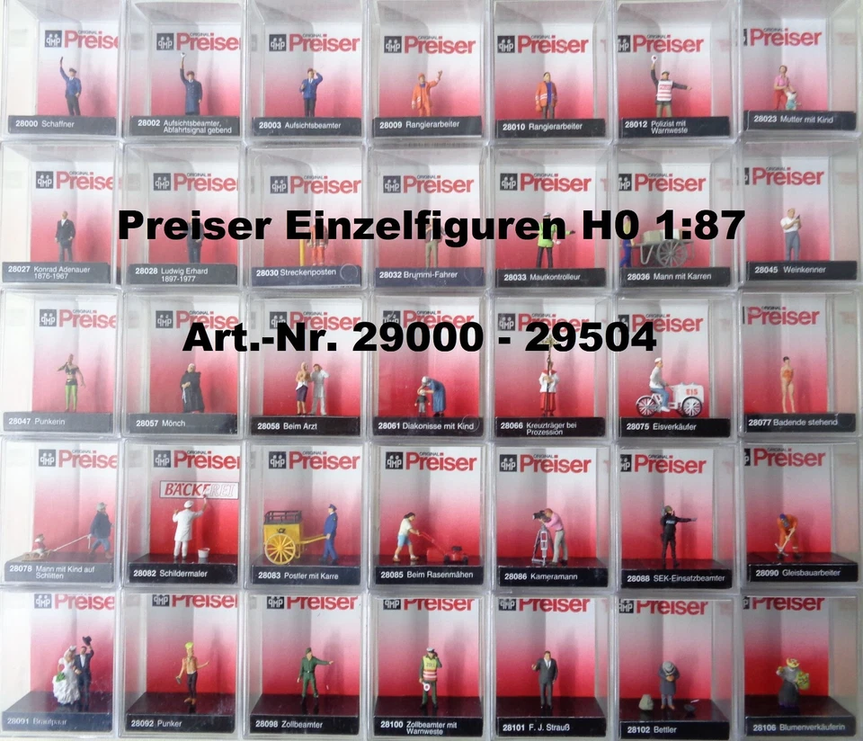 Preiser H0 1:87 Einzelfiguren (Stand 26.5.2025) Exklusiv-Serie Nr. 29000 - 29533 - Bild 1 von 1