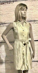 White House Black Market DAMENHEMDKLEID METALLIC GOLD GEKNÖPFT KRAGEN ~ 0 - Bild 1 von 3